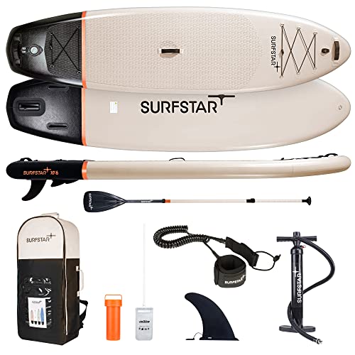 surfstar Inflatable Paddle Board with Camera Mount, 10'6"x33"x6" Stand Up Paddleboard for Adults, SUP Fiberglass Paddle Standing Boat with Sup Accessories and Travel Backpack for Beginners