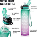 32oz Leakproof BPA Free Drinking Water Bottle with Time Marker & Straw to Ensure You Drink Enough Water Throughout The Day for Fitness and Outdoor Enthusiasts (Ombre-Green Purple, 32oz)