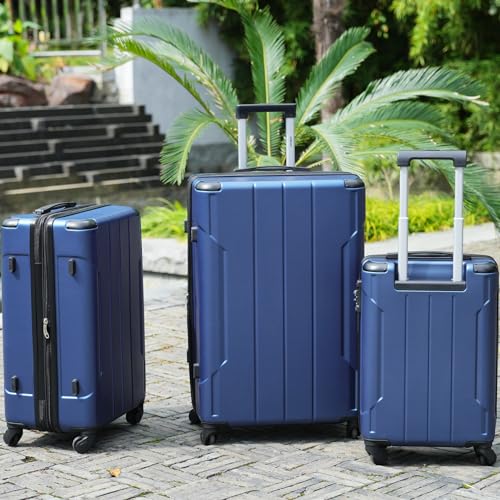 Merax Luggage Set 3 Piece Expandable Lightweight Spinner Suitcase with Corner Guards, Blue., 3-Piece Set (20/24/28), Merax Luggage Set 3 Piece Expandable Lightweight Spinner Suitcase With Corner Guards (Blue.)