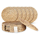 Wovanna Woven Placemats for Dining Table - Set of 6 Adorable Thick Rustic Round Kitchen Placemats with Decorative Round Holder – All Natural Wicker Tablemats Hand-Braided from Water Hyacinth, 15 inch