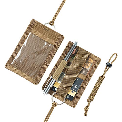 EXCELLENT ELITE SPANKER Tactical ID Card Holder Adjustable Neck Lanyard Key Ring Loop Patch Badge Holder and Credit Card Organizer (Coyote Brown)