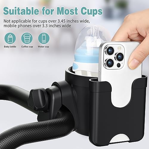 Guiseapue Stroller Cup Holder with Phone Holder, Universal Bottle Holder for Wheelchair, Walker, Bike, Scooter, Stroller Accessories for Uppababy, Nuna, Bugaboo, Doona, Gifts for Women, Mom, Men