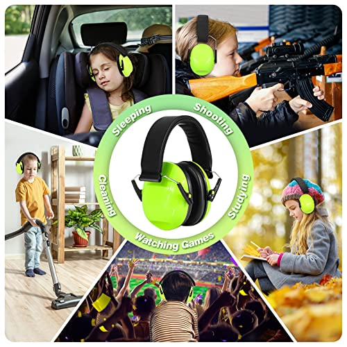 BlueFire Kids Ear Protection Safety Earmuffs, 2 Pack Foldable Noise Reduction Earmuffs, 27dB Hearing Protection Ear Muffs Kids Protective Earmuffs Ear Defenders for Sleeping, Studying, Shooting(Green)