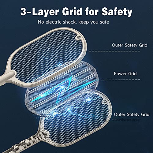 Staright 2 in 1 Bug Zapper Racket Mosquito Killer Lamp USB Reable 3000V Electric Fly Swatter with Hook for Home Outdoor