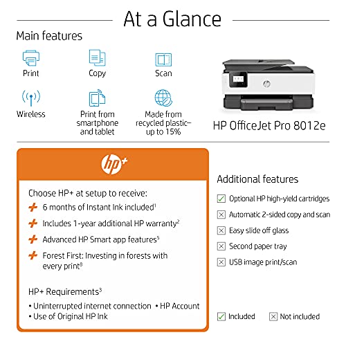 HP OfficeJet 8012e All in One Colour Printer with 6 Months of Instant Ink with HP+, Black/White