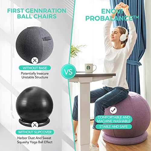 ENOVI ProBalanceΩ Ball Chair, Yoga Ball Chair Exercise Ball Chair with Slipcover and Base for Home Office Desk, Birthing & Pregnancy, Stability Ball & Balance Ball Seat to Relieve Back Pain, 65cm, AB