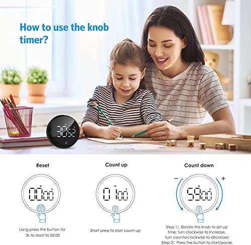 AMIR Digital Kitchen Timer, Timer for Kids, Digital Timer Battery Powered with Large LED Display, Adjustable Volume, Magnetic Timer for Cooking, Studying, Office, Black (Battery not Included)