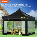 VEVOR 10 x 10 FT Pop Up Canopy Tent, Outdoor Patio Gazebo Tent with Removable Sidewalls and Wheeled Bag, UV Resistant Waterproof Instant Gazebo Shelter for Party, Garden, Backyard, Black