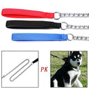 Pet Dog Chain Leash Lead 120cm Chew Resistant Metal Leash Soft Leather Handle AU (Black)