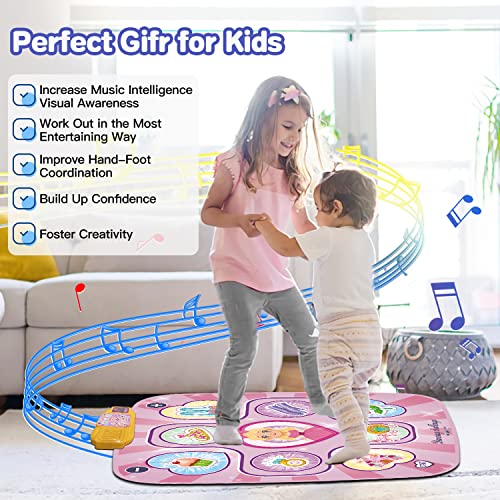 Dance Mat Toys, Touch Play Electronic Dance Pad with LED Lights, Adjustable Volume, Built-in Music, 5 Challenge Levels Christmas Thanksgiving Birthday Gifts for 3 4 5 6 7 8 9+ Year Old Kids Girls Boys