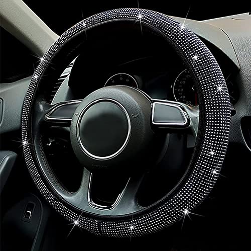 Steering Wheel Cover New Women Bling AB Rhinestone Crystal Diamond Car SUV Sedan Roadster Steering Wheel Protector Non-Slip Steering Wheel Cover Universal Fit 14.2" -15.3" inches