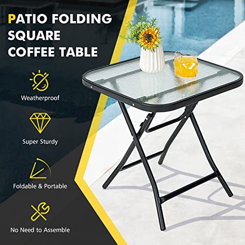 Costway Foldable Outdoor Bistro Table, 46.5 cm Tempered Glass Coffee Table, Portable Patio Dining Table Side Table, No Installation Required, Load 50 kg, End Table for Indoor & Outdoor