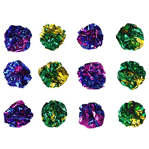 Chiwava 24PCS 2.4" Mylar Balls Shiny Crinkle Cat Toys Ball Kitten Crackle Lightweight Play Assorted Color