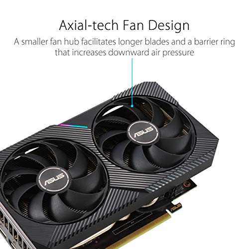 ASUS Dual NVIDIA GeForce RTX 3050 OC Edition Gaming Graphics Card - PCIe 4.0, 8GB GDDR6 Memory, HDMI 2.1, DisplayPort 1.4a, 2-Slot Design, Axial-tech Fan Design, 0dB Technology, Steel Bracket