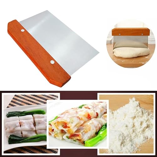 Stainless Steel Dough Bench Scraper Wooden Handle Cake Slicer Pastry Cutter - Great as Dough Cutter for Bread and Pizza Dough - Multipurpose Kitchen Utensil for Flat Top Griddle