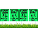 4 Pieces Slow Down Kids At Play Sign with Metal Stake, 12 x 16 Inch Kids At Play Safety Signs, Double Sided Child Safety Caution Signs, Children Sign for Street, Lawn Neighborhoods(Green)