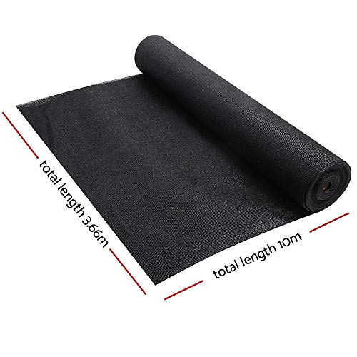 Instahut Shade Cloth 3.66 x 10m Sunshade Sail Shadecloth Sun Block Outdoor Marquee Canopy Shelter Cover for Beach Pool Car Patio Backyard Lawn Garden Carport Fence Greenhouse, Black 90% UV Blockage