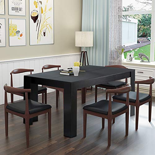 Giantex Dining Table, Wood Rectangular Table, Modern Farmhouse Table 63" x 31.5" x 30", Home Furniture Kitchen Table, Black Dining Room Table for 4-6 People