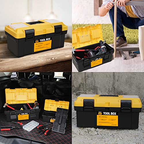 ZHJAN Tool Box set, 30cm + 41.5cm Large Tool Box, new PP material/double locking/with removable tray and small storage box, black/yellow