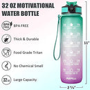 32oz Leakproof BPA Free Drinking Water Bottle with Time Marker & Straw to Ensure You Drink Enough Water Throughout The Day for Fitness and Outdoor Enthusiasts (Ombre-Green Purple, 32oz)