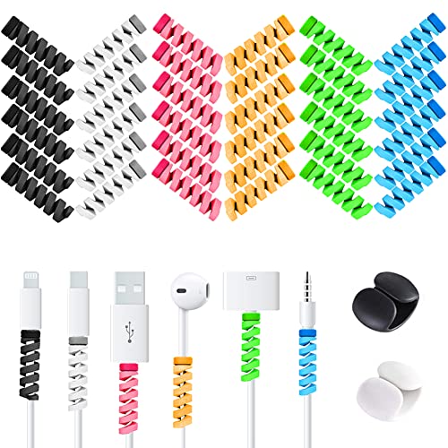 36 PCS Cable Protectors for iPhone iPad Charger End Cord Savers with 2 Desk Cable Clips, VIWIEU Spiral USB Wire Protector for Headphone MacBook Laptop Earphone Cell Phone Cute Cable Wrap Accessories