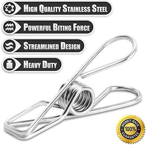 HOMIEST 40 Pack Stainless Steel Clothes Pins Durable Clothes Pegs Multi-Purpose Metal Wire Utility Clips for Laundry Home Kitchen Outdoor Travel Office