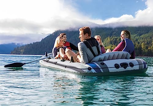 INTEX 68325EP Excursion 5 Inflatable Boat Set: Includes Deluxe 54in Aluminum Oars and High-Output-Pump – Adjustable Seats with Backrest – Fishing Rod Holders – 5-Person – 1320lb Weight Capacity