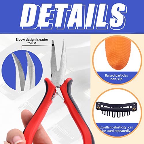 Glarks 574Pcs Hair Extension Tools Kit Including 4 Colors Micro Ring Links Beads, Micro Beads Plier, Hook Needle Pulling Loop, Hair Extension Plier, Duckbill Hair Clips, Combs, Mini Rubber Bands
