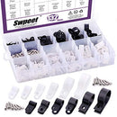Swpeet 135 Pack 6 Sizes White+Black Nylon Plastic R-Type Cable Clips Clamp Assortment Kit, 3/16" 1/4" 3/8" 1/2" 3/4" 1" Nylon Screw Mounting Cord Fastener Clips with 135Pcs Screws for Wire Management
