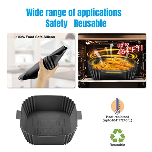 Air Fryer Silicone Liners - 2 Pcs Square 8 inch Food Safe Silicone Basket Liners, Heat Resistant Reusable Easy to Clean Air Fryer Accessories with Heat-proof Gloves for 6QT or Bigger Air Fryer