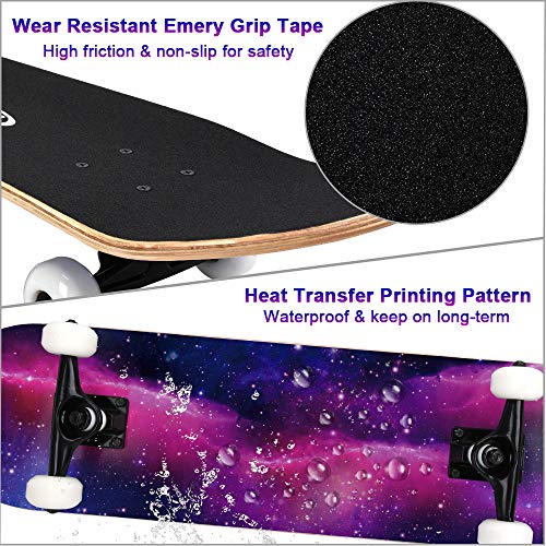 ChromeWheels 31 inch Skateboard Complete Skateboards Double Kick Skate Board 7 Layer Canadian Maple Deck Skateboard for Kids and Beginners