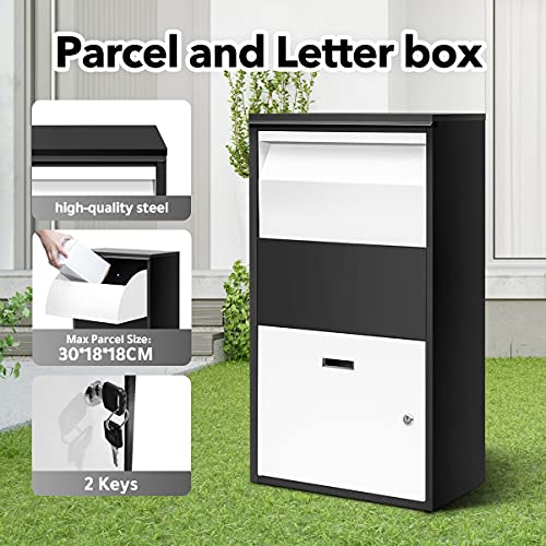 Metal Letter Box Lockable Post Mail Box Parcel Letterbox Mailbox for A4 Mail Package 41x22.6x75 cm