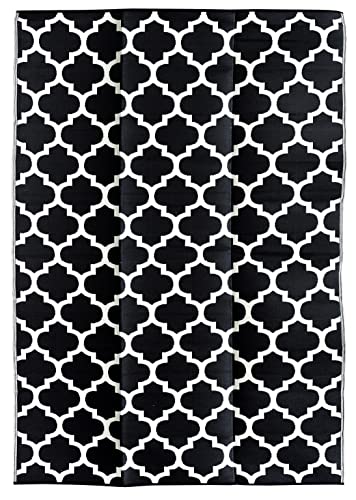 Tangier Trellis Plastic mats Rugs Reversible and Recycled for Home, Patio, Backyard, Deck, Picnic, Beach, Trailer, Camping (Black and White, 240cm x 300cm)