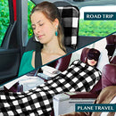 PAVILIA Travel Blanket Pillow, Soft Airplane Blanket 2-in-1 Combo Set, Plane Blanket Compact Packable, Flight Essentials Car Pillow, Travelers Gifts Accessories, Backpack Strap, 60x43 Checker White