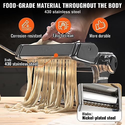 VEVOR Pasta Machine, 9 Adjustable Thickness Settings Pasta Maker Machine, Noodle Maker 150 Stainless Steel Pasta Rollers and Cutter, Manual Pasta Machine Perfect for Spaghetti Pasta Lasagna Fettuccini