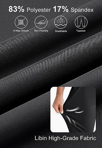 Libin Men's 4-Way Stretch Golf Joggers with Pockets, Slim Fit Work Dress Pants Athletic Casual Sweatpants for Men, Black, Medium