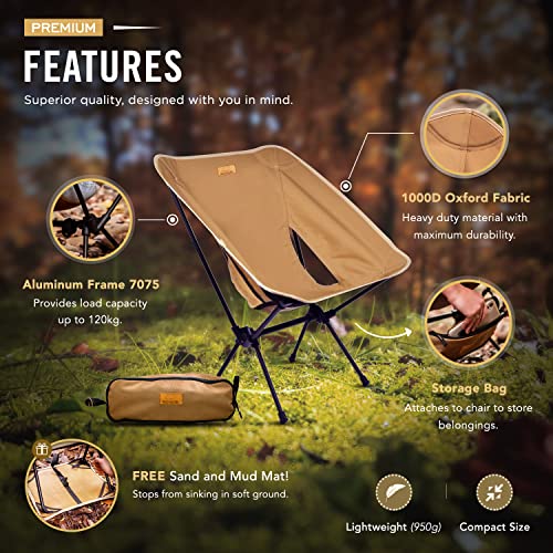 WILD AUSSIE Compact Folding Camping Chair | Hiking & Backpacking Chair | Portable & Durable | 120kg Capacity (Navy & White Stripes)