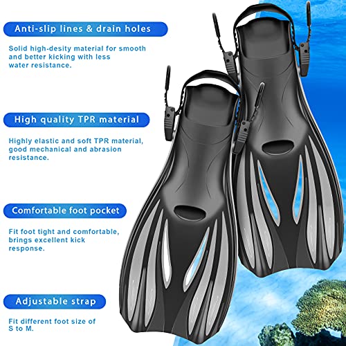 Zeeporte Dive Snorkeling Gear for Adults Kids - Mask Fins Snorkel Set with Panoramic View Snorkel Mask Anti-Fog Anti-Leak, Dry Top Snorkel, Dive Flippers and Gear Bag, Snorkeling Diving Safety Gear