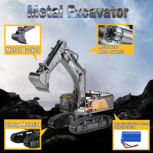 Upgraded Charging Excavator RC Toy 22-Channel Full-Function RC Excavator Sand Engineering Vehicle 1:14 2.4Ghz with Lighting and Sound Effects of Remote Control Engineering Toy Excavator