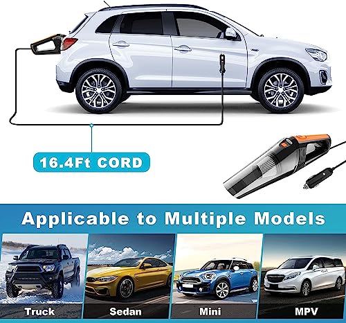 Portable Car Vacuum Cleaner High Power 8000PA/100W/DC12V, 5 Meters Super Long Corded Handheld Car Vacuum with LED Light, Deep Detailing Cleaning Kit of Car Interior with Dry for Men/Women