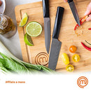 MasterChef Knife Set with Block 5 Kitchen Knives with Sharp Stainless Steel Blades (Paring, Utility, Carving, Bread, Chef) Japanese-Style Handles & Universal Holder, Plastic, Black