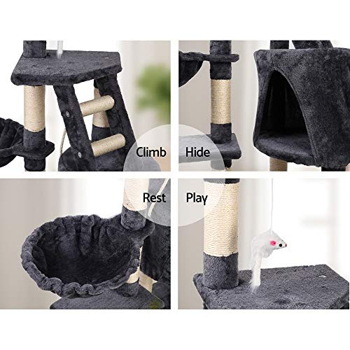 i.Pet Cat Tree Cats Tower Ultimate Scratching Post, 120cm Height Pet Scratcher Cardboard Posts Indoor Kittens Wooden Play House Towers and Trees Corner Toys, with Condo, Ladder and Hanging Toy