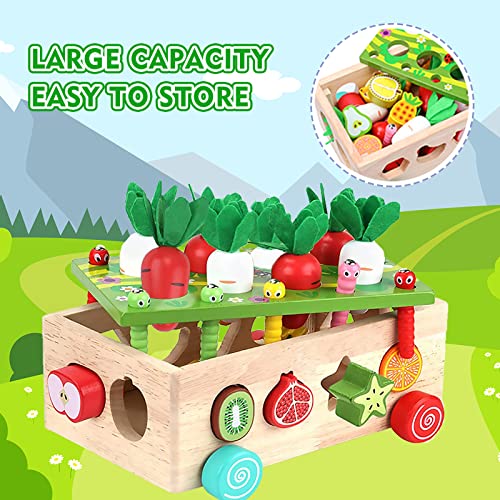 PELOSTA Toddler Montessori Toys for Baby Boys Girls Age 2 3 4 5 Year Old,Wooden Educational Toys Car with Carrot Harvest,Shape Sorting Game,Baby Sensory Toys Gifts for 1 2 3 Year Old Toddlers,Kids