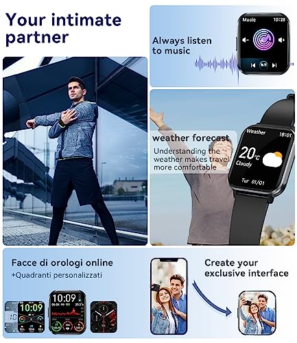 LIGE Smart Watch Men Women Bluetooth Phone Call for Android iOS Sport Fitness Activity Tracker Male Smartwatch 1.83" Square Screen Heart Rate Sleep Monitor Black Silicone Couple Gents Smartwatch