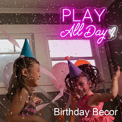 Play All Day Neon Signs for Wall Decor Pink Led Light Sign for Birthday Party Bedroom Game Room Christmas Gifts, Gamer Neon Sign Wall Art (Play All Day (Pink))