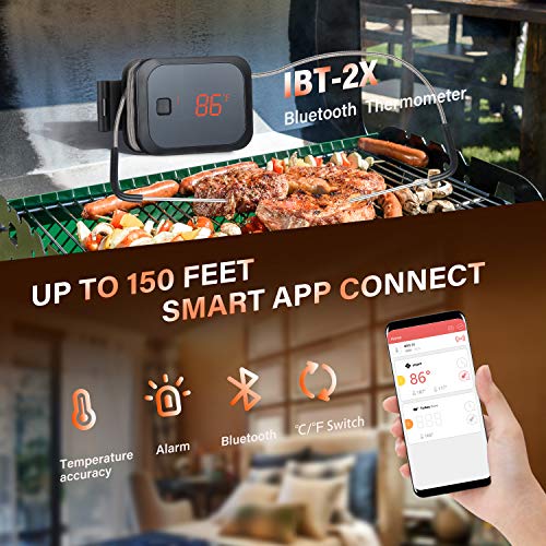 Inkbird IBT-2X Digital BBQ Grill Bluetooth Smoker Thermometer, 150 feet Wireless Cooking Meat Thermometer with Timer and Alarm for Kitchen Oven Barbecue, Dual Probes