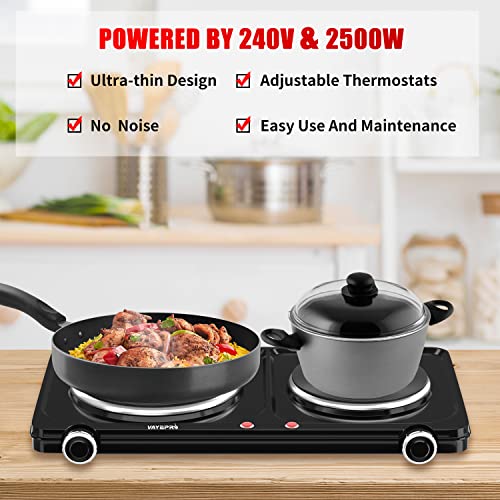 CUKOR Electric Hot Plate, 2500W Portable Electric Stove,Double Hot Plate, Burner for cooking,Cooktop for Dorm Office Home Camp, Compatible with All Cookware