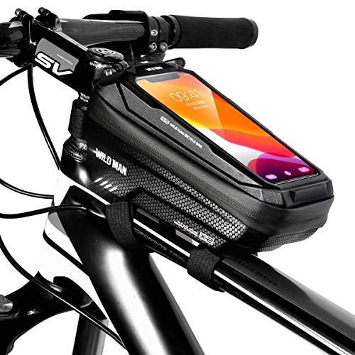 WILD MAN Rainproof Touch Screen Front Frame Bike Bag Top Tube for Mountain Road Bike MTB Cycling(X2,Black)