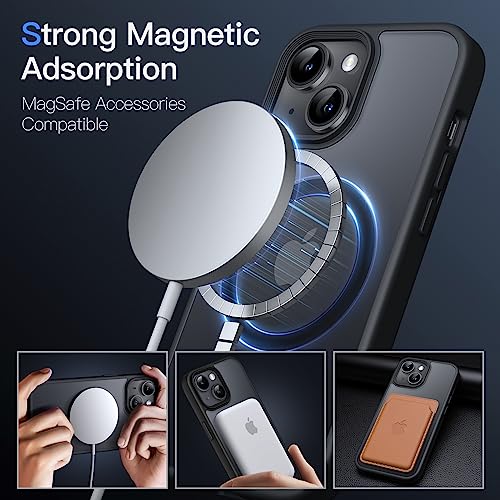 JETech Magnetic Case for iPhone 14 Plus 6.7-Inch Compatible with MagSafe, Translucent Matte Back Slim Shockproof Phone Cover (Black)