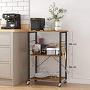 VASAGLE Kitchen Shelf on Wheels Serving Trolley with 3 Shelves Metal Frame with 6 Hook Rustic Brown KKS60XV1